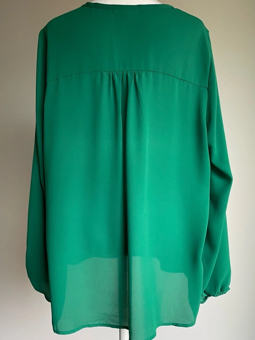 Pleione Emerald Green V-Neck Long Sleeve Blouse with Back Ruching size XL, NWOT - Picture 3 of 11